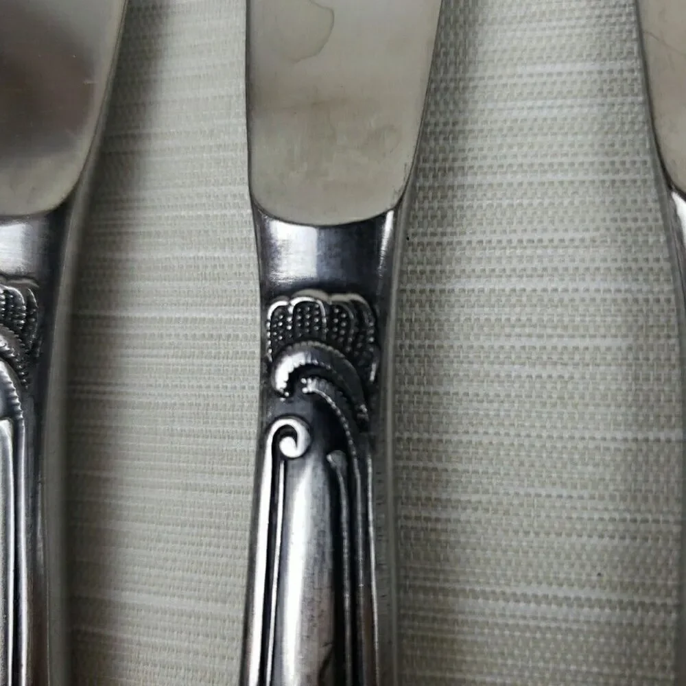 Amefa Dinner Knives Stainless Holland AFS1 4 Pcs Scroll Leaf Flatware Silverware